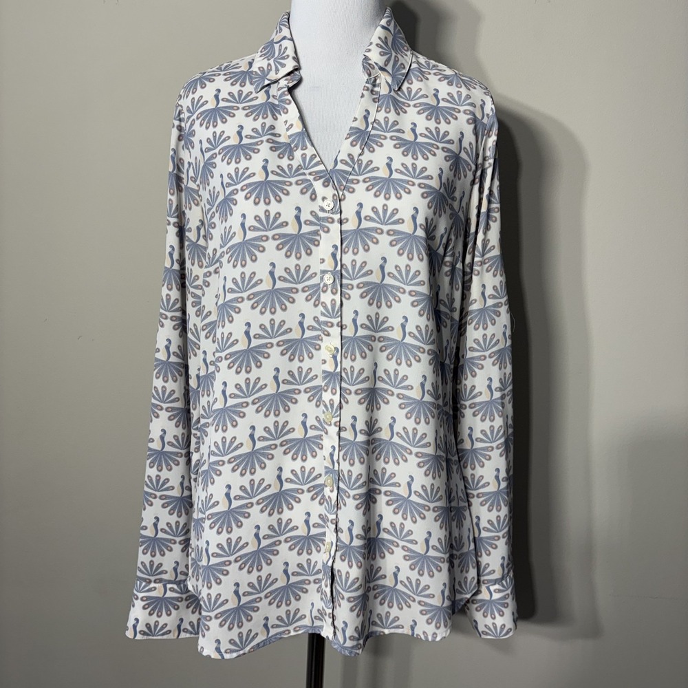 Express Portofino Shirt Women Medium Slim Fit Peacock Button Up Boho Whimsy Bird